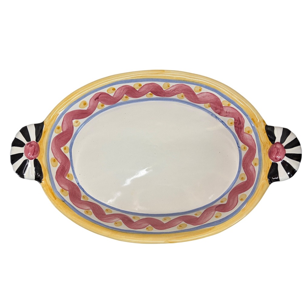 MacKenzie-Childs Piccadilly Oval Baking Dish Au Gratin Hand-Painted Ceramic 14"